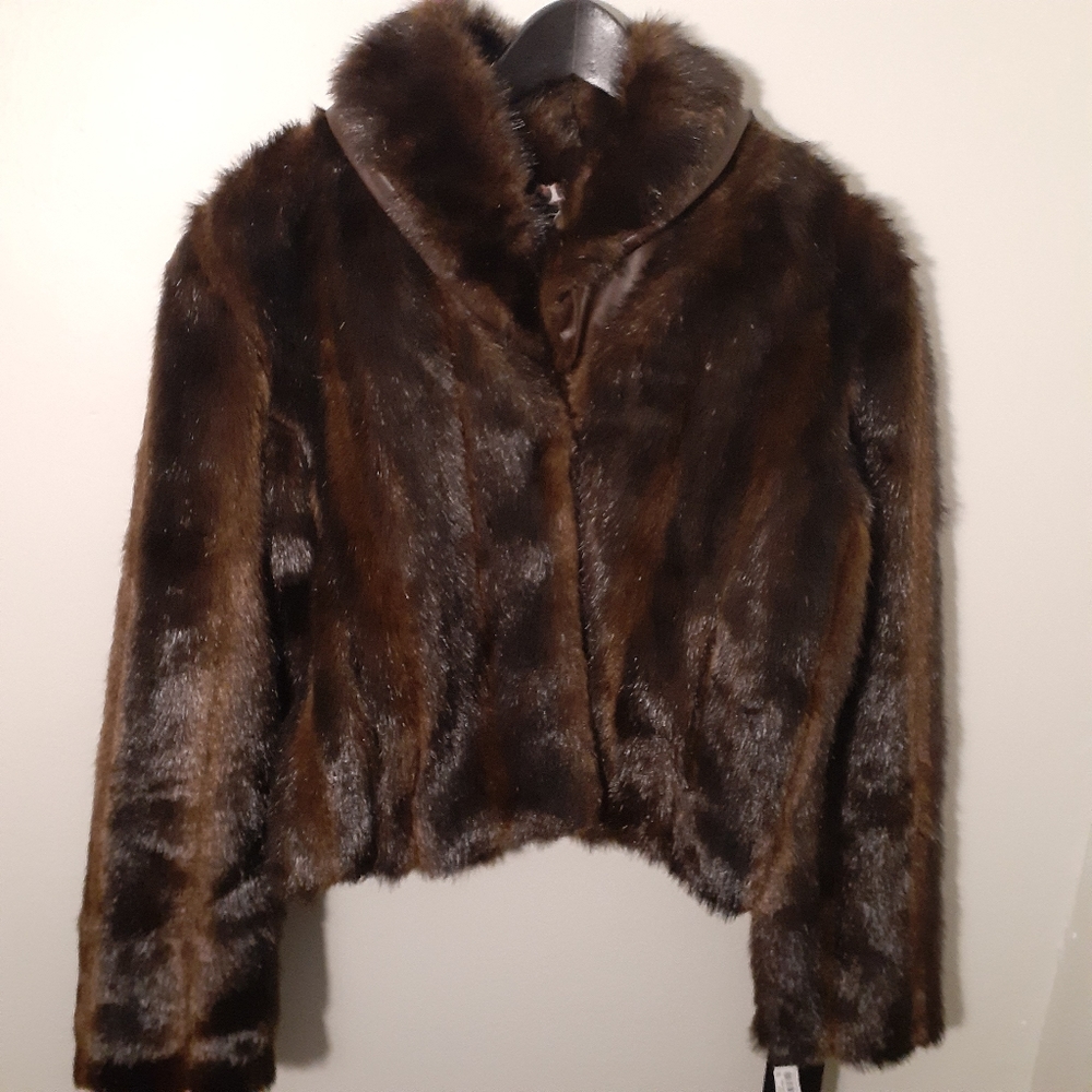 Black Rivet Brown Faux Fur Coat